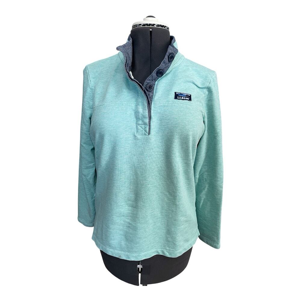 LL Bean Henley Pullover Sweatshirt Mint Green Size M Medium Women Outdoor Gorp